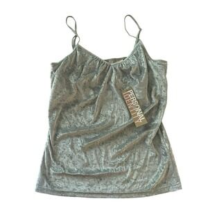 NWT Personal Identity Women's‎ Crushed Velvet Cami Sea Green V-Neck Bralette Y2K